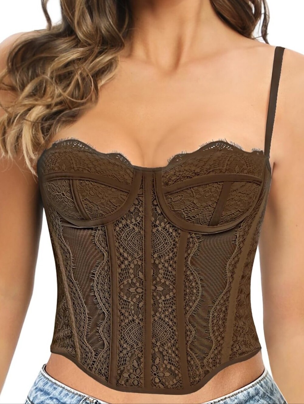 NWOT-Commense Brown Lace Bustier Corset